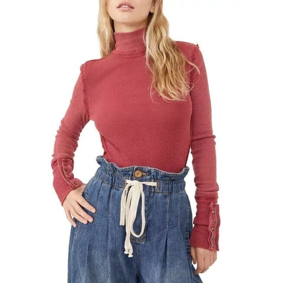 Free People We The Free JoJo Off Beat Long Sleeve Knit Thermal Shirt Women's XS - Picture 1 of 7